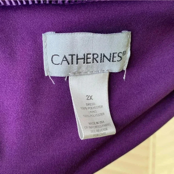 Catherines Plus Size 2X Midi Dress Crinkle Pleat White, Black & Purple Stripes - Picture 5 of 6